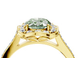 Yellow gold Fancy Green Oval  Halo Round Diamond Pave Band with Four-Prong Setting_43