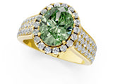 Yellow gold Fancy Green Oval  Halo Round Diamond Pave Band with Prong Setting 1