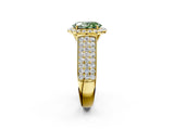 Yellow gold Fancy Green Oval  Halo Round Diamond Pave Band with Prong Setting 2