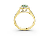 Yellow gold Fancy Green Oval  Halo Round Diamond Pave Band with Prong Setting 3