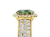 Yellow gold Fancy Green Oval  Halo Round Diamond Pave Band with Prong Setting 5