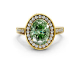 Yellow gold Fancy Green Oval  Halo Solitaire Diamond Ring with Pave Band and Bezel Setting_49