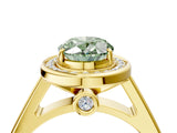 Yellow gold Fancy Green Oval  Halo Solitaire Diamond Ring with Pave Band and Bezel Setting_53