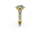 Yellow gold Fancy Green Oval  Halo Split Shank Diamond Engagement Ring with Pave Band and Four-Prong Setting_56