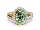 Yellow gold Fancy Green Oval  Halo Split Shank Diamond Ring with Four-Prong Setting_32
