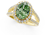 Yellow gold Fancy Green Oval  Halo Split Shank Diamond Ring with Four-Prong Setting_33