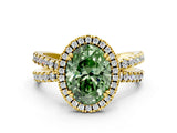Yellow gold Fancy Green Oval  Halo Split Shank Diamond Ring with Pavé Setting_26
