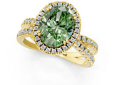 Yellow gold Fancy Green Oval  Halo Split Shank Diamond Ring with Pavé Setting_27
