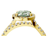 Yellow gold Fancy Green Oval  Halo Split Shank Diamond Ring with Pavé Setting_30