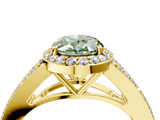 Yellow gold Fancy Green Oval  Halo Split Shank Diamond Ring with Prong Setting_24