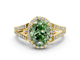 Yellow gold Fancy Green Oval  Halo Split Shank Pave Diamond Ring with Four-Prong Setting_49