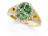 Yellow gold Fancy Green Oval  Halo Split Shank Pave Diamond Ring with Four-Prong Setting_50