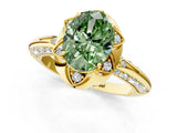 Yellow gold Fancy Green Oval  Halo Split Shank Pave Diamond Ring with Petal Prong Setting_22