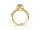 Yellow gold Fancy Green Oval  Halo Split Shank Pave Diamond Ring with Petal Prong Setting_24