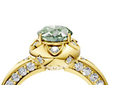 Yellow gold Fancy Green Oval  Halo Split Shank Pave Diamond Ring with Petal Prong Setting_25