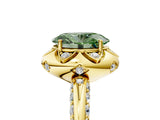 Yellow gold Fancy Green Oval  Halo Split Shank Pave Diamond Ring with Petal Prong Setting_26