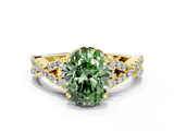 Yellow gold Fancy Green Oval  Halo Twist Band Solitaire Prong Setting Ring_64