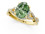 Yellow gold Fancy Green Oval  Halo Twist Band Solitaire Prong Setting Ring_65