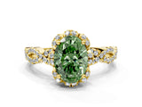 Yellow gold Fancy Green Oval  Halo Twist Band Solitaire Ring with Six-Prong Setting_32
