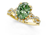 Yellow gold Fancy Green Oval  Halo Twist Band Solitaire Ring with Six-Prong Setting_33