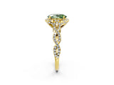 Yellow gold Fancy Green Oval  Halo Twist Band Solitaire Ring with Six-Prong Setting_34