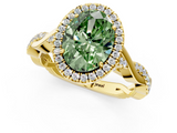 Yellow gold Fancy Green Oval  Halo Twist Band Solitaire Ring_21