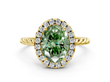 Yellow gold Fancy Green Oval  Halo Twisted Band Four-Prong Diamond Ring_19