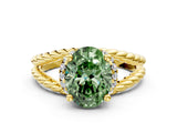 Yellow gold Fancy Green Oval  Halo Twisted Band Four-Prong Ring_51