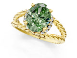 Yellow gold Fancy Green Oval  Halo Twisted Band Four-Prong Ring_52
