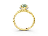 Yellow gold Fancy Green Oval  Halo Twisted Band Four-Prong Ring_54