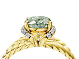 Yellow gold Fancy Green Oval  Halo Twisted Band Four-Prong Ring_55