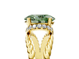 Yellow gold Fancy Green Oval  Halo Twisted Band Four-Prong Ring_56