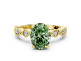 Yellow gold Fancy Green Oval  Milgrain Bezel Diamond Engagement Ring with Solitaire Prong Setting_167