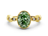 Yellow gold Fancy Green Oval  Milgrain Marquise Diamond Twist Band Ring_63