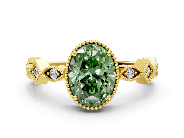 Yellow gold Fancy Green Oval  Milgrain Marquise Diamond Twist Band Ring