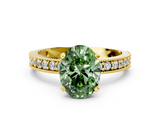 Yellow gold Fancy Green Oval  Milgrain Pave Diamond Engagement Ring with Four-Prong Setting_152