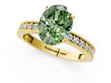Yellow gold Fancy Green Oval  Milgrain Pave Diamond Engagement Ring with Four-Prong Setting_153