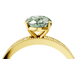 Yellow gold Fancy Green Oval  Milgrain Pave Diamond Engagement Ring with Four-Prong Setting_156