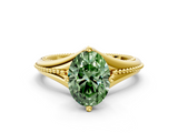 Yellow gold Fancy Green Oval  Solitaire Beaded Band Six-Prong Setting