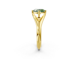Yellow gold Fancy Green Oval  Solitaire Beaded Band Six-Prong Setting_2