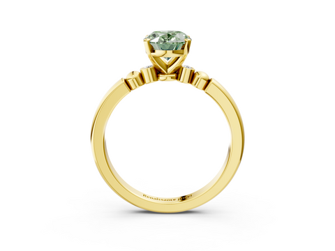 Yellow gold Fancy Green Oval  Solitaire Beaded Band with Four-Prong Setting_62