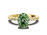 Yellow gold Fancy Green Oval  Solitaire Bezel Accent Diamond Engagement Ring with Beaded Band and Four-Prong Setting_24