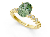 Yellow gold Fancy Green Oval  Solitaire Bezel Accent Diamond Engagement Ring with Beaded Band and Four-Prong Setting_25