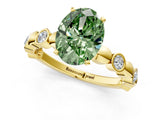 Yellow gold Fancy Green Oval  Solitaire Bezel-Set Diamond Ring with Beaded Band and Four-Prong Setting_33
