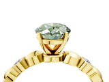 Yellow gold Fancy Green Oval  Solitaire Bezel-Set Diamond Ring with Beaded Band and Four-Prong Setting_36