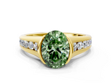 Yellow gold Fancy Green Oval  Solitaire Bezel-Set Diamond Ring with Channel-Set Band_36