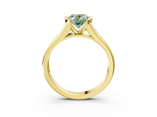 Yellow Gold Oval Half Bezel Engagement Ring Setting for Fancy Green Center