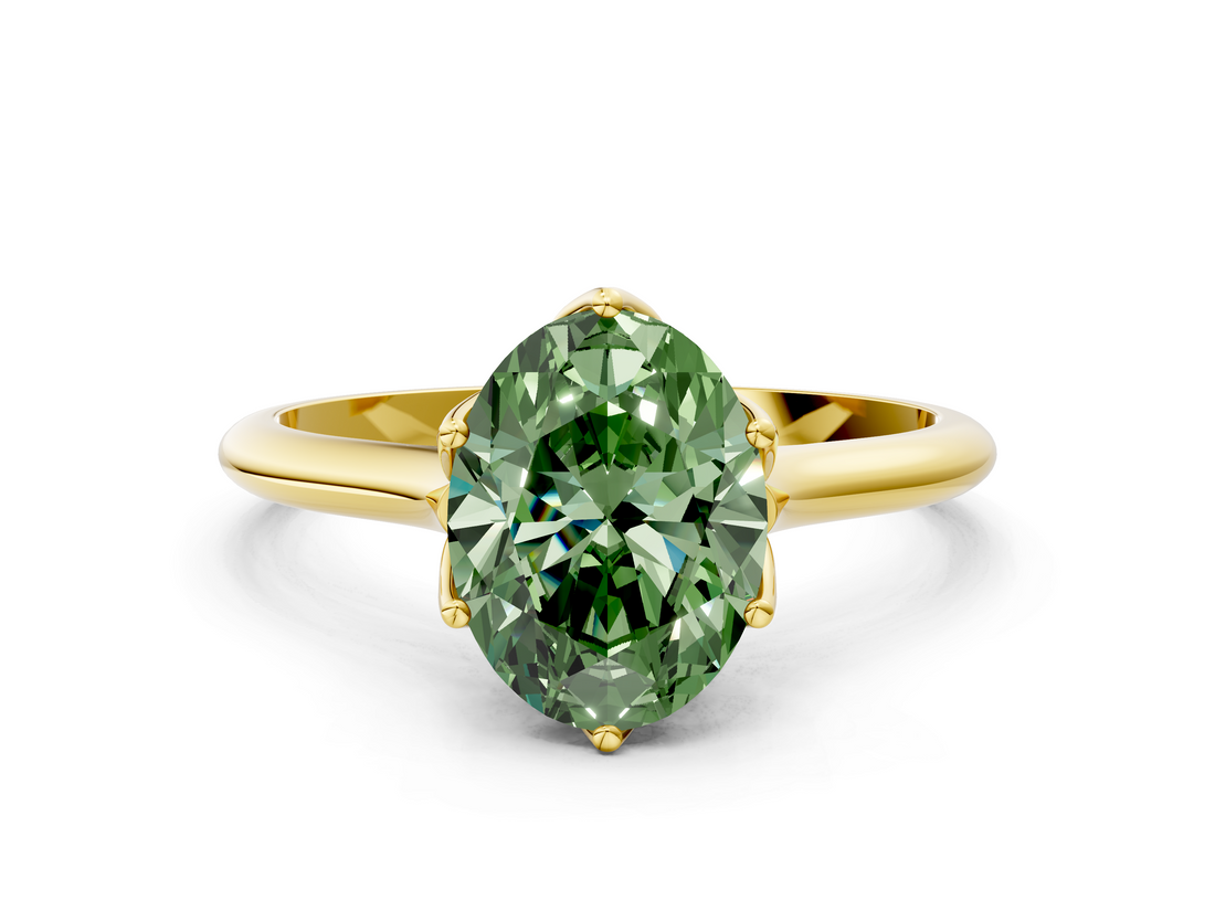 Yellow gold Fancy Green Oval  Solitaire Cathedral Diamond Ring with Six-Prong Setting_16
