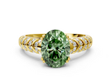 Yellow gold Fancy Green Oval  Solitaire Chevron Pave Diamond Engagement Ring with Six-Prong Setting_3