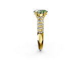 Yellow gold Fancy Green Oval  Solitaire Chevron Pave Diamond Engagement Ring with Six-Prong Setting_5